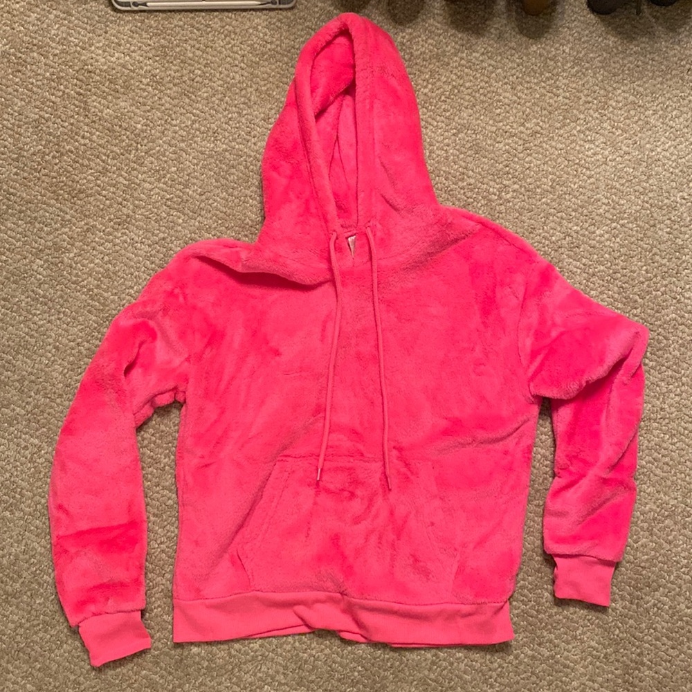 Hot pink plush pullover hoodie